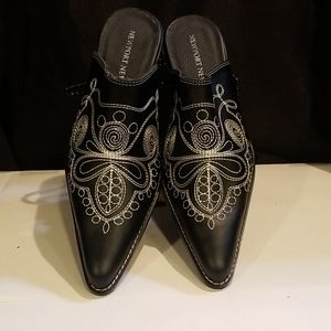 Gorgeous Newport News Embroidered Leather Mules